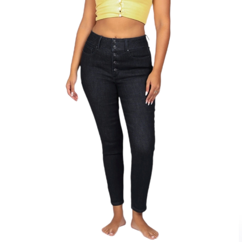 SoundStyle Amazing Waist Skinny Jeans Dark Blue Exposed Button Fly 4 Small NWT